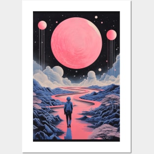 Solitary Person Gazing at the Celestial Night Sky Posters and Art